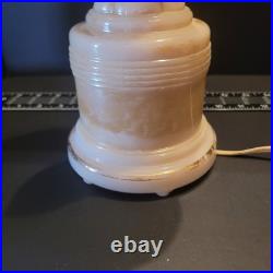 Pair of Aladdin Peach Luster Alacite Vintage Table Lamp Original Finials 1940s