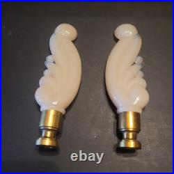 Pair of Aladdin Peach Luster Alacite Vintage Table Lamp Original Finials 1940s