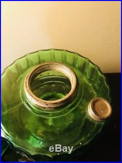 Pair of Antique Nu-Type Kerosene Aladdin Lamps Model B Emerald Green withWicks