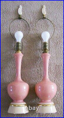 Pair of Vintage Aladdin Alacite Electric Table Lamps, Rose Pink with Finials