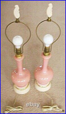 Pair of Vintage Aladdin Alacite Electric Table Lamps, Rose Pink with Finials