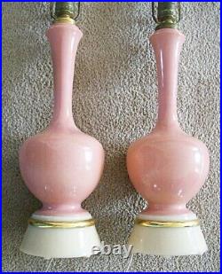 Pair of Vintage Aladdin Alacite Electric Table Lamps, Rose Pink with Finials