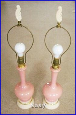 Pair of Vintage Aladdin Alacite Electric Table Lamps, Rose Pink with Finials