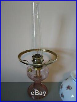 Pink Aladdin Oil Lamp Lincoln Drape with Custom Handpainted Shade Amber Woodlee