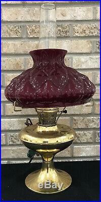 Polished Brass ALADDIN 100th Anniversary Oil Lamp Electric Red Hurricane Shade