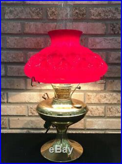 Polished Brass ALADDIN 100th Anniversary Oil Lamp Electric Red Hurricane Shade