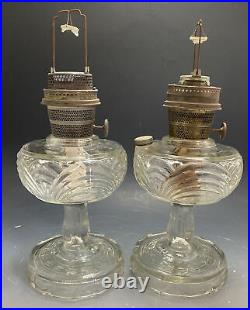 Pr Antique Aladdin Washington Drape Oil Lamp Model B B-53 Crow Foot Clear Glass
