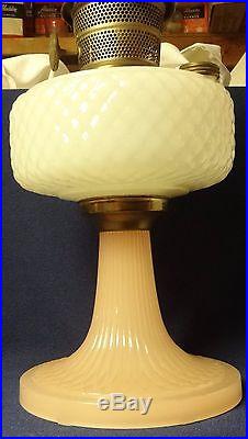 Quilt Pink and White Moonstone Kerosene Lamp Aladdin Mantle Lamp Company