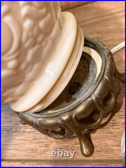 RARE Aladdin Alacite Lamp Uranium Glow Wreath Finial Brass Base Milk Glass Works