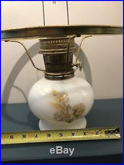 RARE Aladdin Milk Glass Kerosene Lamp and Handpainted Melon Style 10 Shade