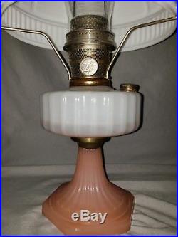 RARE Aladdin Moonstone Corinthian Model 126-B Kerosene Lamp Opal & Rose withShade