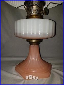 RARE Aladdin Moonstone Corinthian Model 126-B Kerosene Lamp Opal & Rose withShade