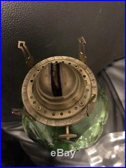 RARE BEAUTIFUL VASELINE GLASS ANTIQUE KEROSENE OIL LAMP Aladdin Vintage