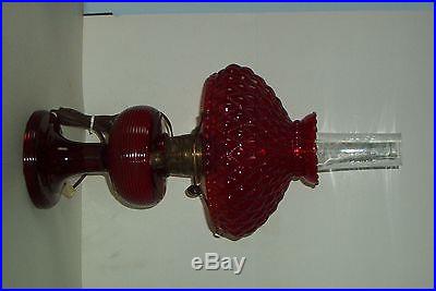 RUBY RED ALADDIN No. B-83 BEEHIVE LAMP with MODEL B KEROSENE & ELECTRIC BURNERS