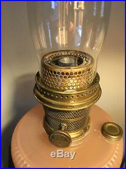 Rare 1938 Aladdin Vertique Rose Moonstone B-87 Lamp with B burner and chimney