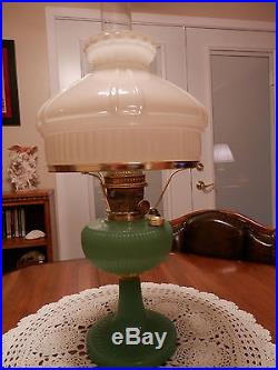 Rare Aladdin B-92 1938 Green Moonstone Vertique Lamp With B Burner And Shade
