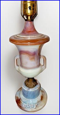 Rare Aladdin Slag Glass Table Lamp G6-14 Urn Shaped White & Wine, Alacite Finial