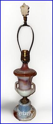 Rare Aladdin Slag Glass Table Lamp G6-14 Urn Shaped White & Wine, Alacite Finial