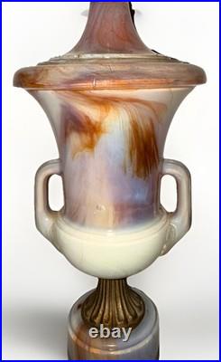 Rare Aladdin Slag Glass Table Lamp G6-14 Urn Shaped White & Wine, Alacite Finial