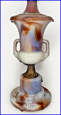 Rare Aladdin Slag Glass Table Lamp G6-14 Urn Shaped White & Wine, Alacite Finial