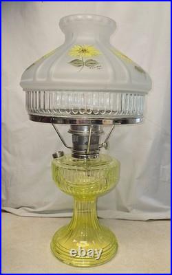 Rare Aladdin Vaseline Uranium Glass Lincoln Drape Oil Lamp Signed & Glows 2004