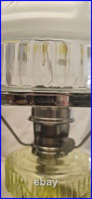 Rare Aladdin Vaseline Uranium Glass Lincoln Drape Oil Lamp Signed & Glows 2004