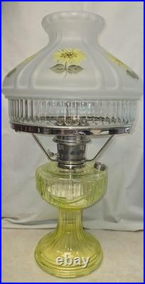 Rare Aladdin Vaseline Uranium Glass Lincoln Drape Oil Lamp Signed & Glows 2004