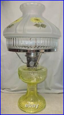 Rare Aladdin Vaseline Uranium Glass Lincoln Drape Oil Lamp Signed & Glows 2004