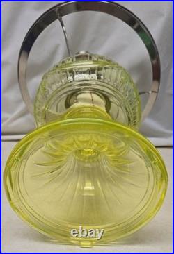 Rare Aladdin Vaseline Uranium Glass Lincoln Drape Oil Lamp Signed & Glows 2004