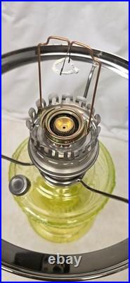 Rare Aladdin Vaseline Uranium Glass Lincoln Drape Oil Lamp Signed & Glows 2004