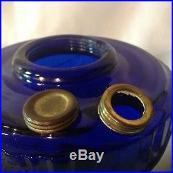 Rare Aladdin cobalt blue TLD scallop foot kerosene oil lamp chip in top threads