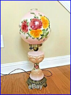Rare Antique Vintage Gone With The Wind Pink Rose Hurricane Oil Kerosene Lamp