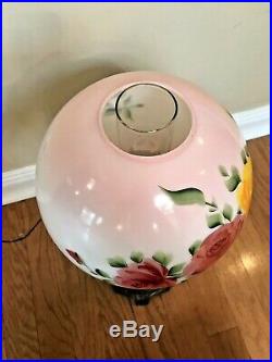 Rare Antique Vintage Gone With The Wind Pink Rose Hurricane Oil Kerosene Lamp
