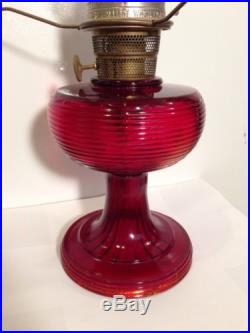 Rare Beautiful Antique Aladdin Ruby Red Beehive Oil Lamp Model B Burner