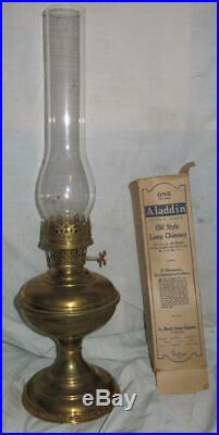 Rare EARLY Aladdin Lamp, Brass, Plain Foot, MODEL 3, with Chimney & Box