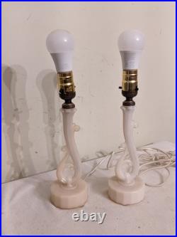 Rare Pair Antique Art Deco Aladdin Alacite Table Lamps Uranium Glass