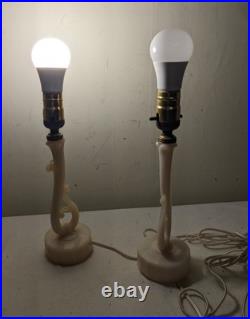 Rare Pair Antique Art Deco Aladdin Alacite Table Lamps Uranium Glass