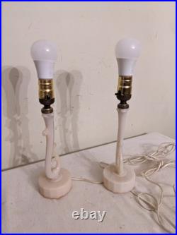 Rare Pair Antique Art Deco Aladdin Alacite Table Lamps Uranium Glass