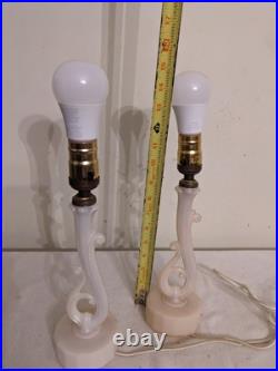 Rare Pair Antique Art Deco Aladdin Alacite Table Lamps Uranium Glass