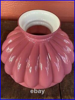 Rare Pink Cased Glass Lamp Shade Mellon Shape Ribs Emeralite Or Aladdin Type