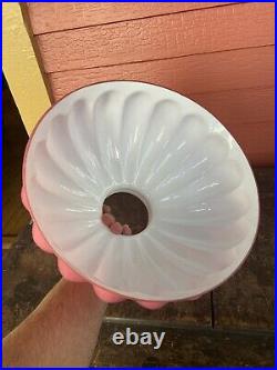 Rare Pink Cased Glass Lamp Shade Mellon Shape Ribs Emeralite Or Aladdin Type