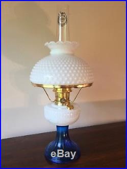 Rare Sapphire Blue & Opal Lincoln Drape Aladdin Oil Lamp 1990 Mint Hobnail Shade