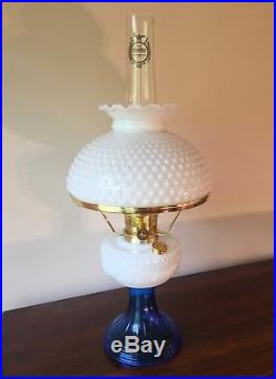 Rare Sapphire Blue & Opal Lincoln Drape Aladdin Oil Lamp 1990 Mint Hobnail Shade