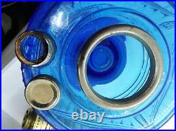 Rare Sapphire Blue Short Lincoln Drape Aladdin Kerosene Oil Lamp