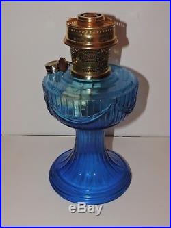 Rare Sapphire Blue Short Lincoln Drape Aladdin Kerosene Oil Lamp 1989