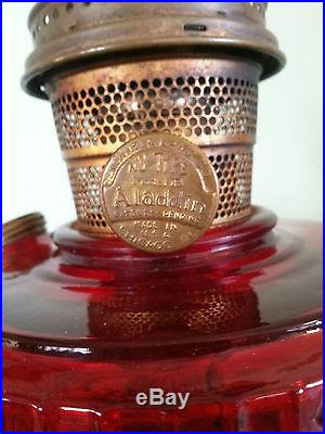 Ruby Red Aladdin Lamp, Short Lincoln Drape, Antique Kerosene Lamp, Minty