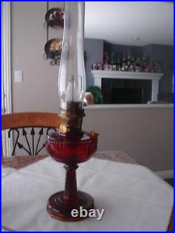 Ruby Red Tall Lincoln Drape Aladdin Lamp B-77, Nu type'B' Burner Lox On Chimney