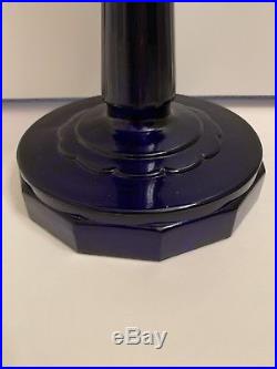 SCALLOPED Foot Antique Cobalt Blue Aladdin Tall Lincoln Drape Oil Kerosene Lamp
