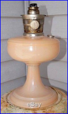 SCARCE 1932 33 Aladdin B Peach Painted Crystal Glass Kerosene Oil Table Lamp