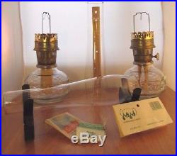 Set 2 Vintage ALADDIN #23 Table Lamp Kerosene Oil Brass Clear Glass Lantern Pair